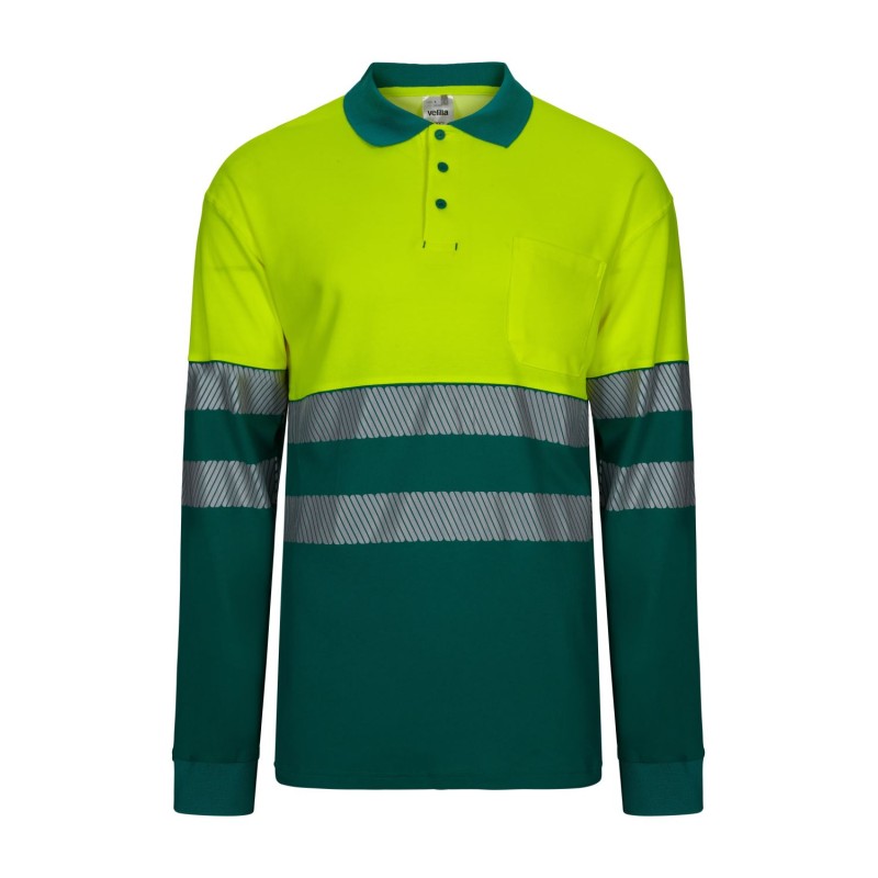 Tricou polo din bumbac cu mâneci lungi și două nuanțe, cu bandă segmentată