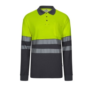 Tricou polo din bumbac cu mâneci lungi și două nuanțe, cu bandă segmentată