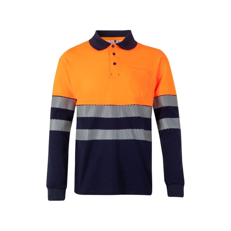 Tricou polo din bumbac cu mâneci lungi și două nuanțe, cu bandă segmentată