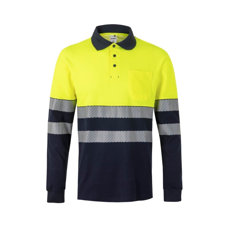 Tricou polo din bumbac cu mâneci lungi și două nuanțe, cu bandă segmentată